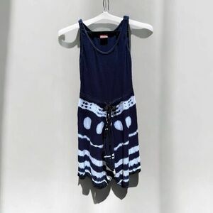 🌻Barbara Lesser Blue & White Sleeveless Tie Dye Bohemian Romper Size Medium